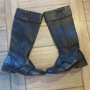 GeeWawa  Anthropologie Elegant Black Leather Knee-High Heeled Boots